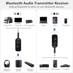 Bluetooth 5.2 Audio Transmitter Receiver for TV, Bluetooth Transmitter for Headphones, 2 BT Devices Connections, 3.5mm Jack Aux Airplane Headphone Adapter for Car/Home Stereo, Black