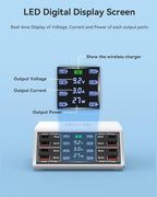 USB Charging Station,100W 8-Port Charging Station for Multiple Devices with 4 QC3.0+4 USB-C PD Ports,Wireless Charger,Multi Fast Charging Hub Charger Station for iPhone,Samsung, iPad