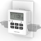 Fospower 7 Day Digital Timers for Electrical Outlets Indoor, Heavy Duty Dual Programmable Outlet Light Timer Switch, Electric Power Wall Timer for Grow Light, Appliance, Lamp, 3 Prong, Grounded