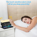 IHAO 6in1 Smart Alarm Clock with Wireless Charger RGB Mood Light 15W Fast Wireless Charging for All Qi Phone TWS Headphone Compliant with i-Watch 7 Color Night Light Large Digital Display-Black