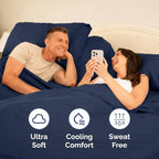 Split Head King Sheets Set - Top Split King Sheets for Adjustable Beds, Easy-Fit Split Head King Mattress - Flex Split Top King Sheets, Easy-Fit, Breathable, Deep Pocket Split King Sheets - Navy Blue