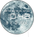 Timethink 12'' Full Moon Digital Wall Clock with LED Display, Lunar Moonlight LED Electric Wall Clock Calendar & Temperature, Automatic Dimming, 12/24hr Format, Wall & Desk Use for Bedroom Living Room