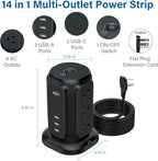 AiJoy Power Strip Tower with 9 AC Outlets and 5 USB Ports (2 USB-C), Flat Plug 1625W 6.5ft Extension Cord, 1200J Surge Protector Charging Station for Home, Office & Dorm