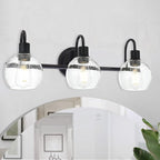 WINSHEN Modern 3-Lights Black Vanity Light Fixtures Farmhouse Metal Bathroom Lighting with Seeded Globe Glass for Hallway Kitchen Over Mirror Bedroom