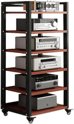 Dernoing 6 Tier Audio Rack Tower, CD Record Player Stereo Receiver AV Equipment Cabinet Display Rack, Weight Capacity 661 lbs, with Adjustable Wooden Shelves for Home (6 Tier Teakwood)