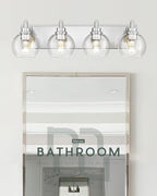 METWET Bathroom Light Fixtures, 4 Light Brushed Nickel Vanity Light, 26 Inch Modern Wall Sconces with Globe Clear Glass Shade, Vanity Lighting Fixtures Over Mirror, VL195-BN-CL-4