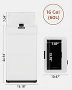 TLSUNNY 16 Gallon Motion Sensor Trash Can,Touchless Automatic Garbage Can,Brushed Stainless Steel Smart Bin,with Bag Holder,Soft Close Lid,for Kitchen,Office,RV,Bedroom,Living Room (White, 60L)