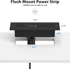 Furniture Drawer Outlet, Recessed Power Strip with (3) PD 20W USB Ports Fast Charging & (3) 15 Amp AC Outlets, (14 AWG) 5 FT Spring Black Cord