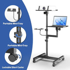 GSOW 2 Shelves Mobile Projector Stand, Rolling Laptop Stand Adjustable Height to 47 Inches, Podium Stands with Ventilated Tray, Heavy Duty, Laptop Floor Stand for Office, Home, Stage, DJ
