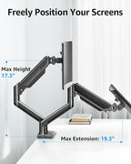 Dual Monitor Stand fits up to 32 inch, 4.4-22 lbs Computer Screens, Dual Monitor Desk Mount Height Adjustable, Monitor Arms for 2 Monitors, Home Office VESA Mounts, Freelift Black