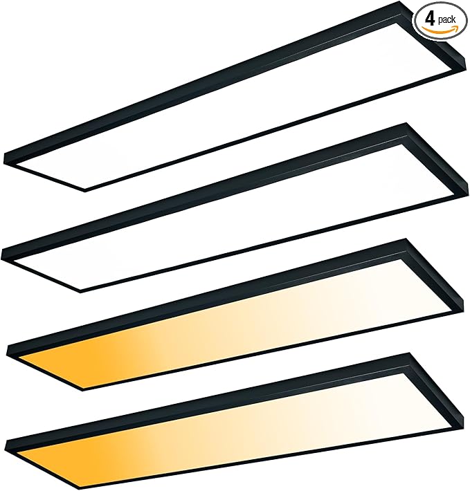 Mcacggo Black 1x4 LED Flat Panel Light Flush Mount 4-Pack, 3000K/4000K/5000K Selectable, Ultra-Thin Surface Mount LED Ceiling Light for Kitchen, Triac Dimmable, Bright 4400LM, 100-277V