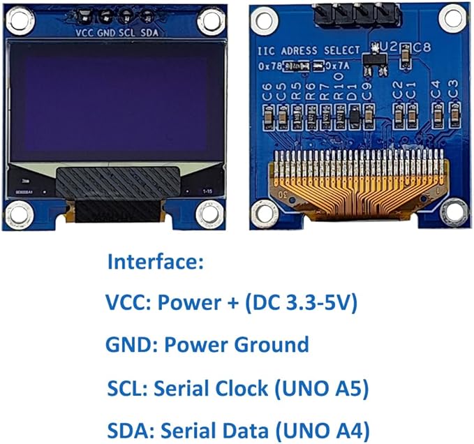 Haldzemo 0.96" OLED Display Module I2C IIC Serial 128X64 SSD1306 LCD Screen VCC GND SCL SDA (2 Pack, Yellow Blue)