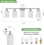 Guliaofo 5-Light Brushed Nickel Vanity Lights, Bathroom Light Fixtures with Textured Milky White Glass Shade, Modern Bathroom Lighting Fixtures Over Mirror Wall Sconce Light - E26 Base