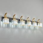 FDPBY Crystal Vanity Lights 6-Light Black Gold Bathroom Vanity Lights Modern Crystal Bathroom Light Fixtures Over Mirror 51.18" Long Vanity Light for Bathroom