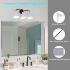 Frameless Beveled Edge Bathroom Mirror 36x24 Inch Rectangle Wall Mirror Explosion Proof and Shatterproof Bathroom Vanity Mirror Wall Mounted Hang Firmly (Horizontal or Vertical)