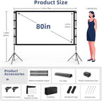 Projector Screen Outdoor, Vamvo Projector Screen with Stand Portable 80" Foldable ProjectorScreen, 10 Feet Indoor Movie-Screen with Carrying Bag for Home Theater Backyard Movie Night