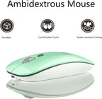 Uciefy Q5 Slim Rechargeable Wireless Mouse, 2.4G Portable Optical Silent Ultra Thin Wireless Computer Mouse with USB Receiver and Type C Adapter, Compatible with PC, Laptop, Desktop (Mint Green)