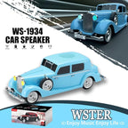 WSTER WS-1934 Retro Classic Car Bluetooth Replica Speaker – Wireless HD Sound with FM Radio,TWS Stereo,LED Party Lights,Built-in Microphone Hands-Free Call, Surprise Portable Gift for Party Use(Blue)