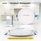 Ensenior 12 Pack 6 Inch LED Recessed Ceiling Light, Dimmable, 2700K-5000K 5CCT, 1200LM 12W 120V, High Brightness Canless Wafer Downlight - ETL&FCC&IC