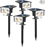 btfarm Solar Spot Lights Outdoor Waterproof, 4 Pack/3 Modes Motion Sensor Lights, Solar Powered Spotlights 2-in-1 Auto On/Off for Outside Pathway Yard Garden Landscape Lighting, Cool White