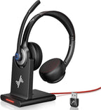 JIAMQISHI Wireless Headset with AI Noise Cancelling Microphone Bluetooth Headset - Bluetooth V5.2 Headphones with USB Dongle Charging Base & Mic Mute for Computer/Laptop/PC/Phone/Android/Cell Phones