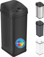 iTouchless 13 Gallon Kitchen Trash Can with Odor Filter, Automatic Motion Sensor Bin, Soft-Close Stainless Steel, Slim Wastebasket for Narrow Spaces, Matte Black