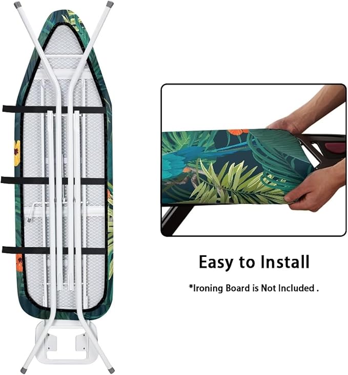 ZCFYGDX Ironing Board Cover Easy Install with Elastic Edge 3 Bottom Nylon Buckle Straps Breathable Ironing Decor Suitable for Wide Ironing Board House Decor Parrot Palm Leaf Print Size-S