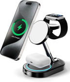 Charging Station for MagSafe Charger,Wireless Charging Station for iPhone MagSafe Charger,Intoval 3 in 1 Fast Magnetic Stand for iPhone 16/15/14/13 Apple Watch 10, Airpods. (Black)