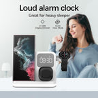 AYI 4in1 Multi Functional Wireless Charging Station with Digital Alarm Clock 15W Fast Charger Night Light Wireless Charger for All Qi Phone and Earbud Headphone Compliant with i-Watch-B22 White