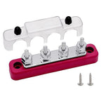 4 x #10 (M5) Studs Bus Bar, Ampper 4.2" Power Distribution Block Brass Battery BusBar Junction with Cover for Auto Boat Amplifier and More (Red)