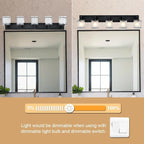 WINSHEN 5-Lights Bathroom Light Fixtures, Matte Black Modern Vanity Lights with Rectangular Frosted Glass for Over Mirror Dressing Table, E26 Bulb Base