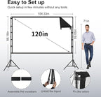 Outdoor Projector Screen with Stand, TOWOND 120 inch Portable Projector Screen Black Backing, Indoor Projection Screen 16:9 4K HD Wrinkle-Free Movie Screen with Carry Bag for Backyard Movie Night