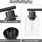 Guliaofo 4-Light Black Bathroom Light Fixtures, E26 Modern Vanity Lights for Bathroom with Clear Glass Shade, Wall Lamps for Mirror Hallway Kitchen Cabinet Living Room Sconces Lights