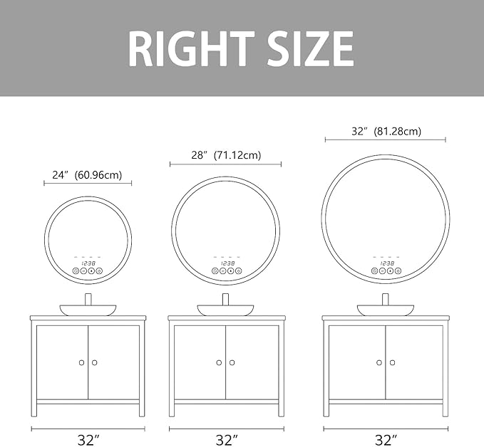 32 Inch Wall-Mounted Round Bathroom Mirror with LED-Lights - Frame Vanity Mirrors with Dimmable (32" x 32", Gold)