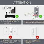 MOES 2.4GHz WiFi Wall Touch Smart Switch Neutral Wire Required, 3 Way Multi-Control, Glass Panel Light Switch Work with Smart Life/Tuya App, RF433 Remote Control, Alexa and Google Home Black 1 Gang