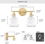 Shenmoyl Bathroom Light Fixtures, 2-Light Brass Vanity Wall Light Over Mirror with White Tulip Glass Shade for Bedroom Living Room (Bulb Not Included)