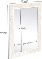 Tanmicoshomy 30 x 40 Inch White Bathroom Mirror, Coastal Natural Shell Framed Rectangle Mirrors for Bedroom, Living Room Wall Decor, Horizontal or Vertical Hanging