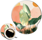 Ergonomic Mouse Pad with Wrist Support,Mouse Pad with Wrist Rest and Coaster Set,Office Supplies Non-Slip Mouse Pads for Desk, Non-Slip Comfortable,Tropical Plants