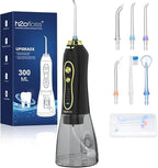 H2ofloss Water Dental Flosser Teeth Pick -Portable Oral Irrigator with 5 Modes, Rechargeable IPX7 Waterproof Orthodontic Teeth Cleaner Pick Cordless for Home Travel-300ml Water Tank Gold