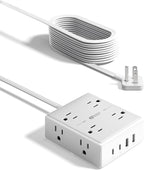 15Ft Long Extension Cord, Surge Protector Power Strip with 8 Outlets & 4 USB Ports (2 USB C), Flat Plug Power Strip Wall Mountable, Desk Charging Station for Home Office, College Dorm Room Essentials