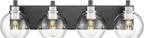 METWET Bathroom Light Fixtures, 4-Light Black and Brushed Nickel Bathroom Vanity Light, 26 Inch Modern Wall Sconces with Globe Clear Glass Shade, Vanity Lighting Fixtures Over Mirror, VL195-KN-4