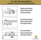 Dynasty Hardware Door Closer, Grade 1 Heavy Duty Commercial Hydraulic Closer, Self-Closing, Adjustable Spring Size 1-4, ADA Compliant, Surface Mount, Sprayed Aluminum, Series 1614
