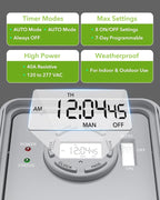 BN-LINK Pool Pump Timer, Outdoor Timer Box, Heavy Duty, 2HP 40A Max, 120, 240, 277 VAC, for Pool Pump, Water Heater, Fans, SPA, ETL Listed (Digital)
