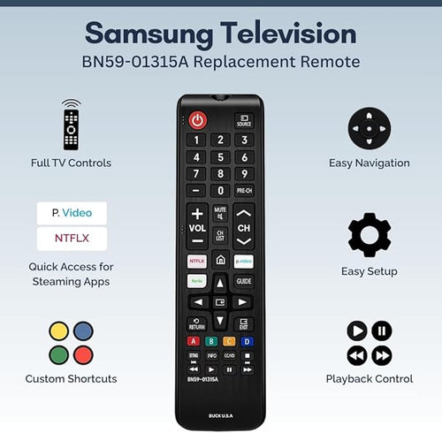 2 Pack BN59-01315A Samsung TV Remote Control Replacement for Smart TV - Easy Setup, Durable Design, Universal IR Remote, Streaming Shortcuts - Works with Samsung Smart TV, LCD, LED, HDTV, 3D Models