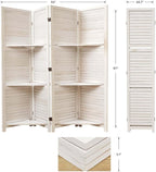 Partition Room Dividers, Folding Wood Privacy Screen with Three Display Shelves Suitable for Home Office, Study, Art Display - 4 Panel, 67 * 51inch (White)