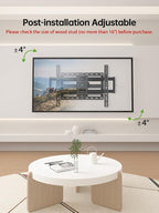 USX Mount Full Motion TV Wall Mount for Most 42-90 inch Flat Screen/LED/4K, TV Mount Bracket Dual Swivel Articulating Tilt 6 Arms, Max 16" Wood Studs, VESA 600x400mm, Holds up to 132lbs
