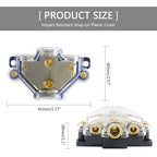 RKURCK 3 Way Power Distribution Block, 0/2/4 AWG Gauge in, 4/8 Gauge Out, Car Audio Stereo Amp Distribution Connecting Block for Audio Splitter (1 in 3 Out)