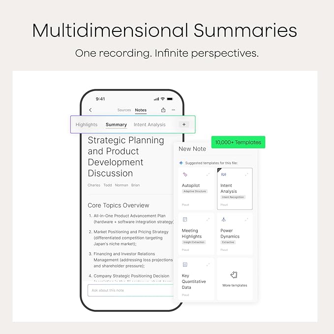 Plaud NotePin S AI Voice Recorder, Wearable AI Notetaker, AI Transcribe & Summarize, Support 112 Languages, 64GB Memory, Audio Recorder for Meetings Interviews with 4 Accessories, Silver