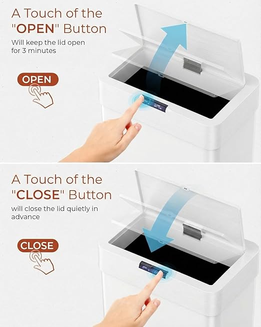TLSUNNY 13.2 Gallon Motion Sensor Trash Can,Touchless Automatic Garbage Can,Brushed Stainless Steel Smart Bin,with Bag Holder,Soft Close Lid,for Kitchen,Office,RV,Bedroom,Living Room (White, 50L)
