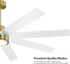 WINGBO 60" Large DC Ceiling Fans with Lights and Remote, 3 Downrods, 8 Plywood Blades, 6-Speeds Reversible DC Motor, 3CCT, Indoor Ceiling Fan for Bedroom Living Room Patio, Brass and White